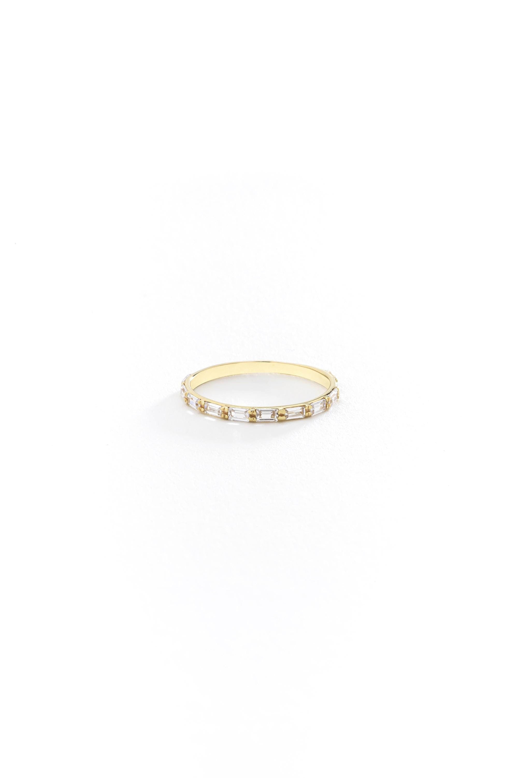 14k Solid Gold Half Eternity Baguette Ring