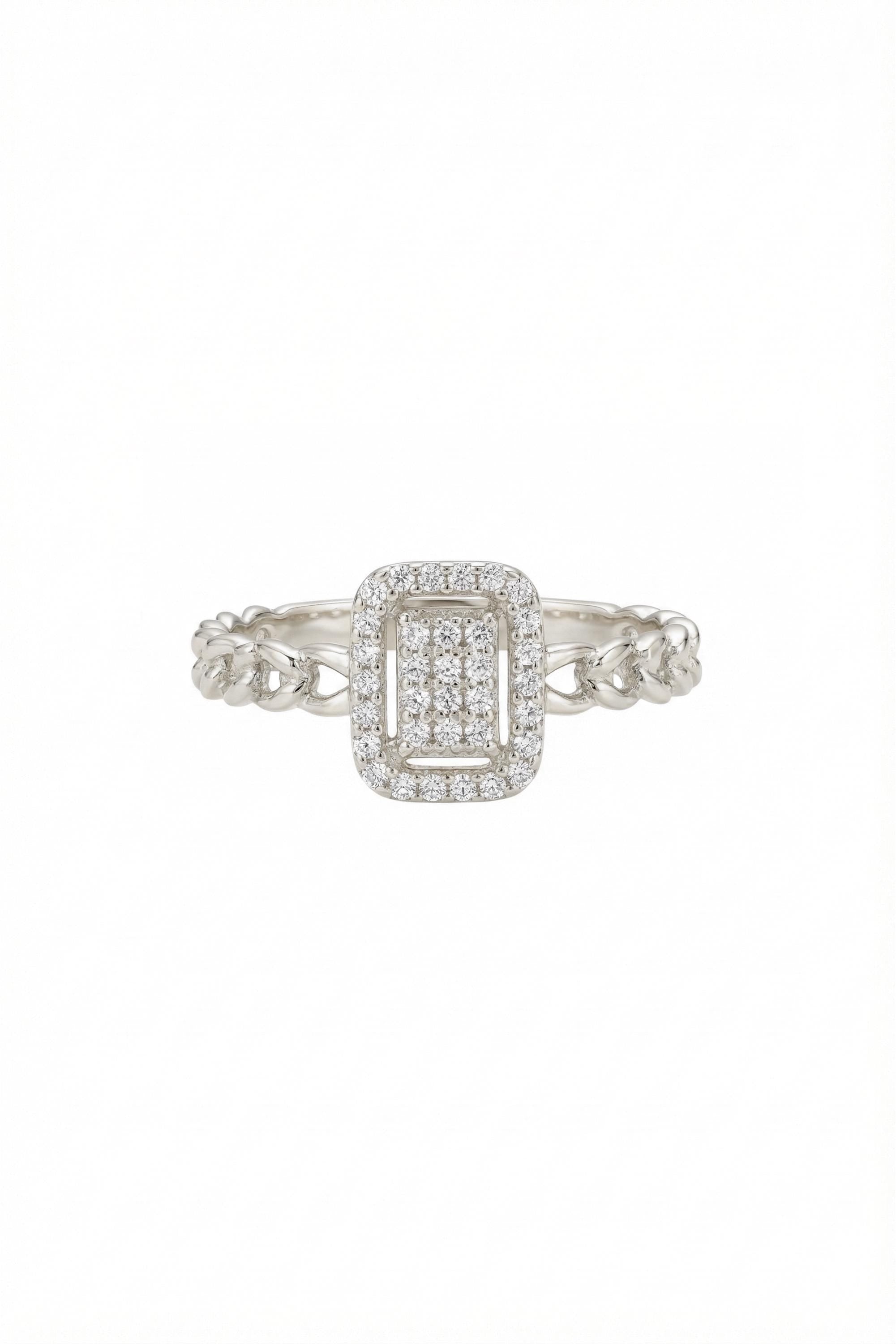 14K Gold Rectangle Halo Cluster Ring