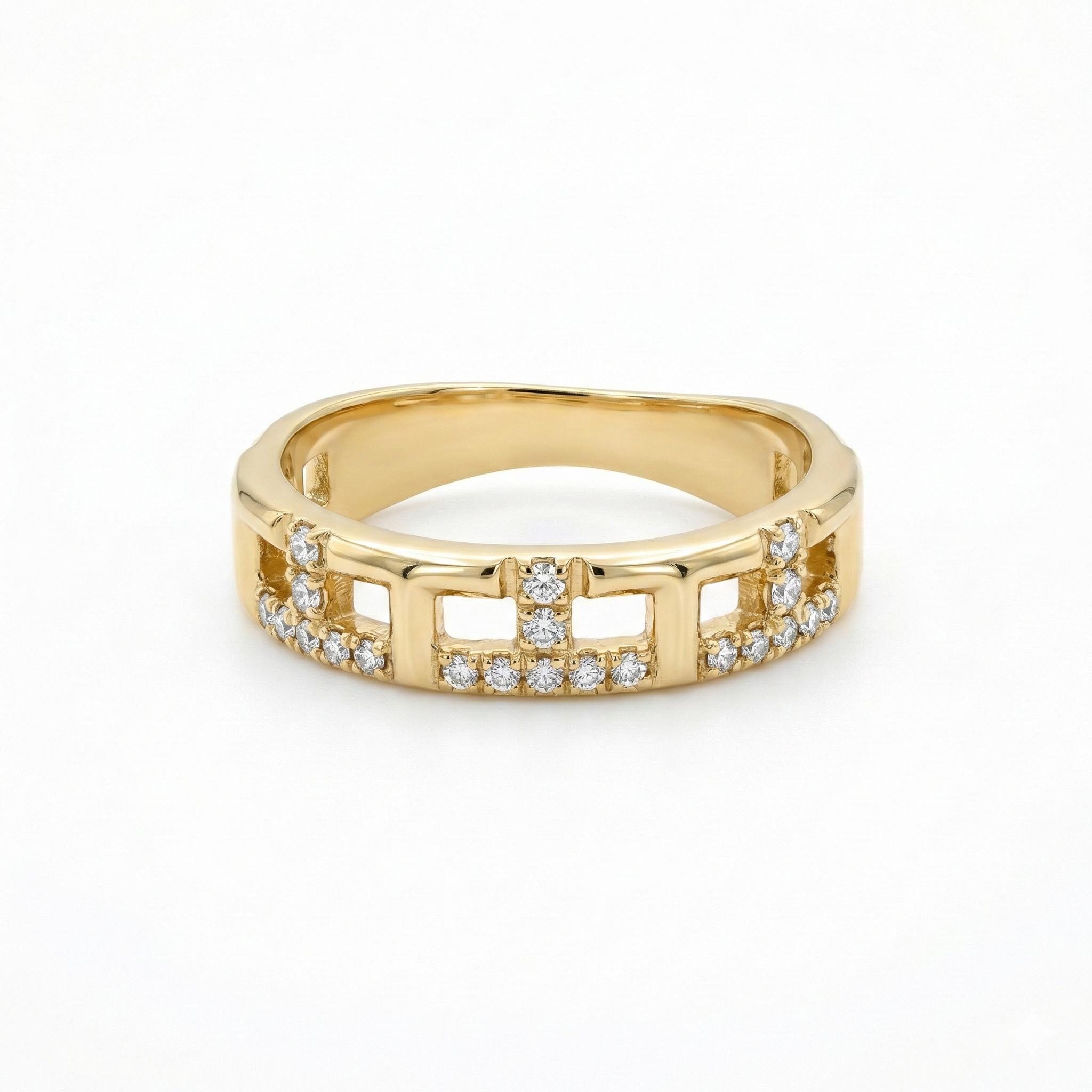 14K Gold Openwork Geometric Pavé Ladder Band