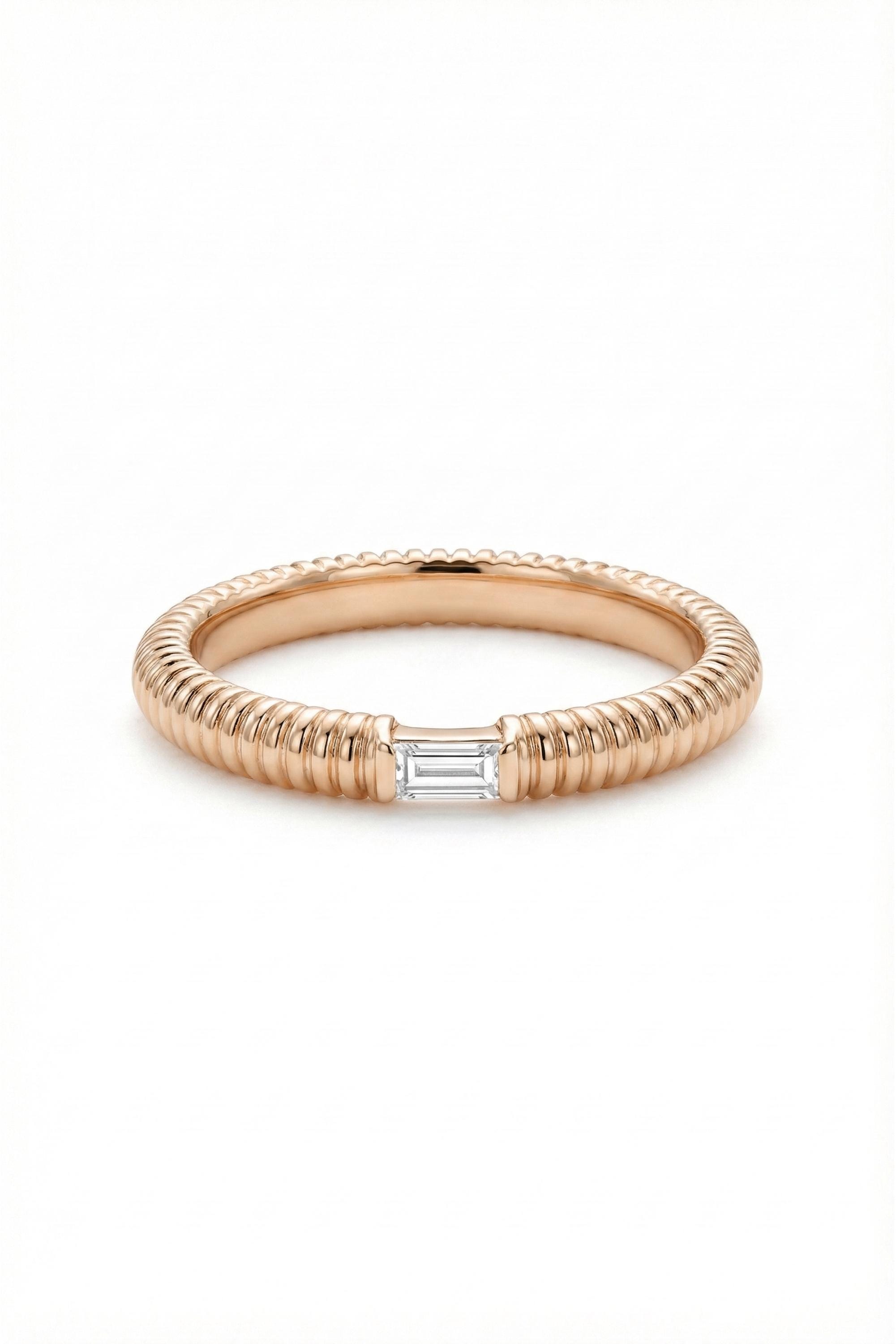 14K Gold East West Baguette Milgrain Band Ring