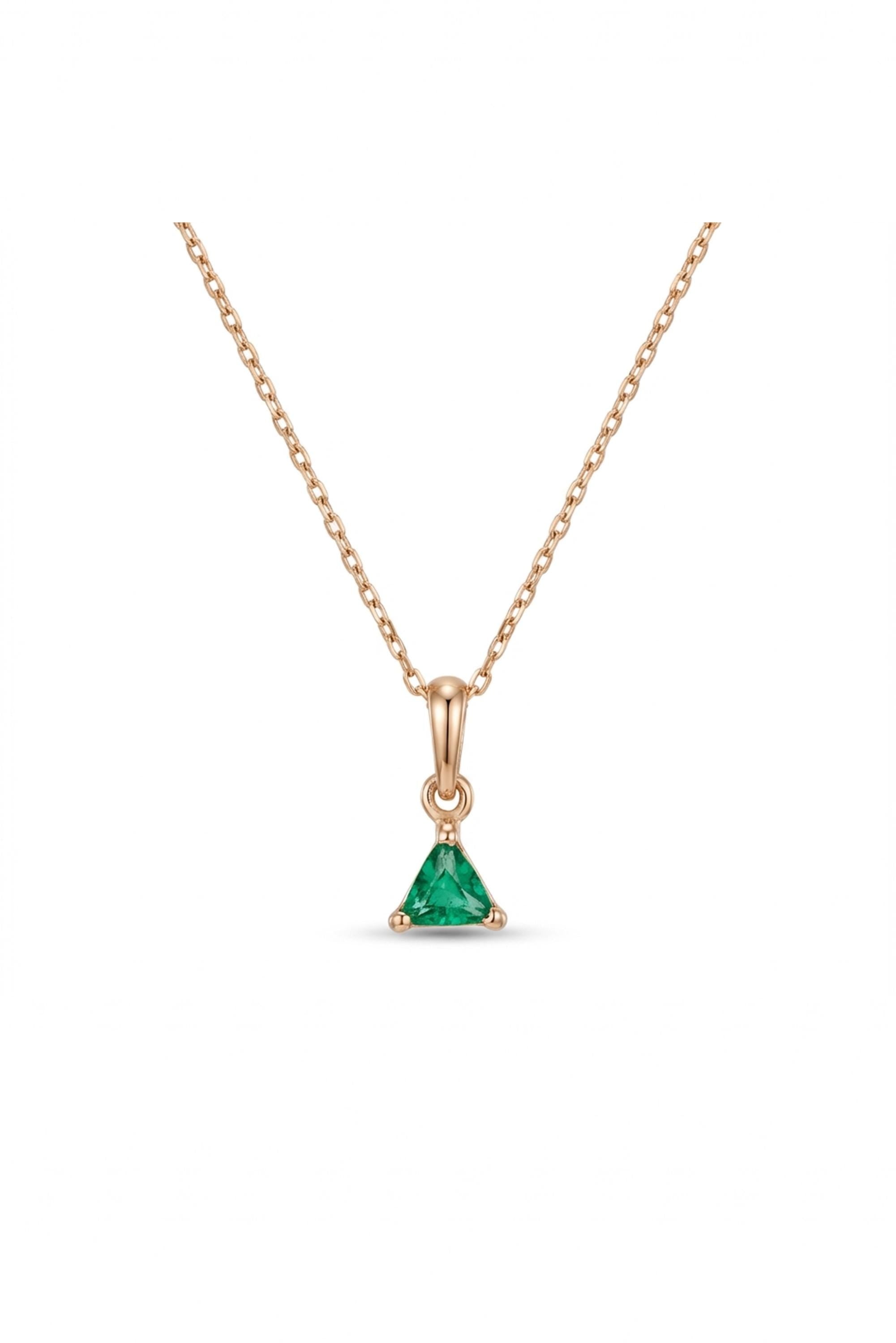 14K Gold Trillion Emerald Pendant Necklace