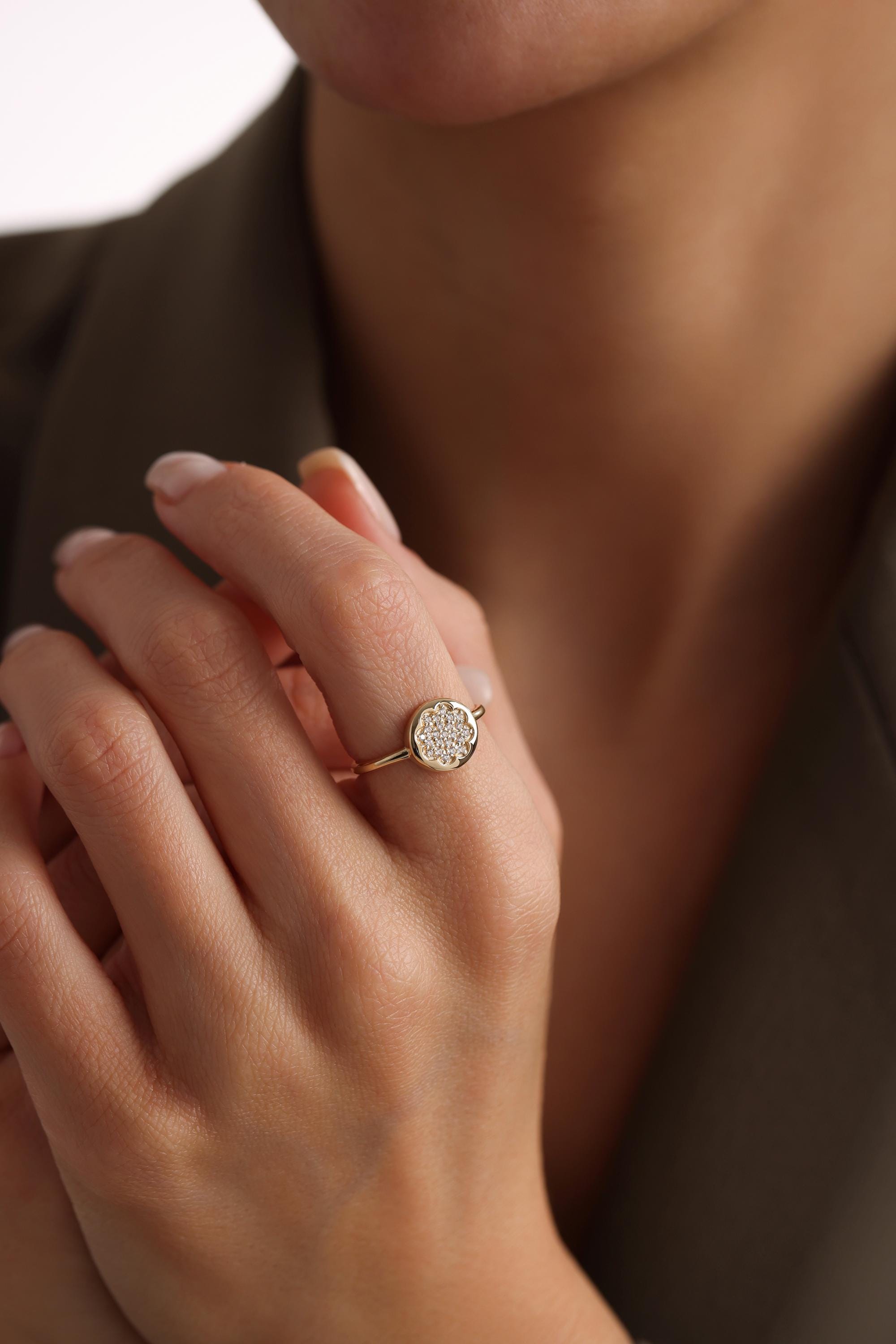 14K Gold Round Statement Ring