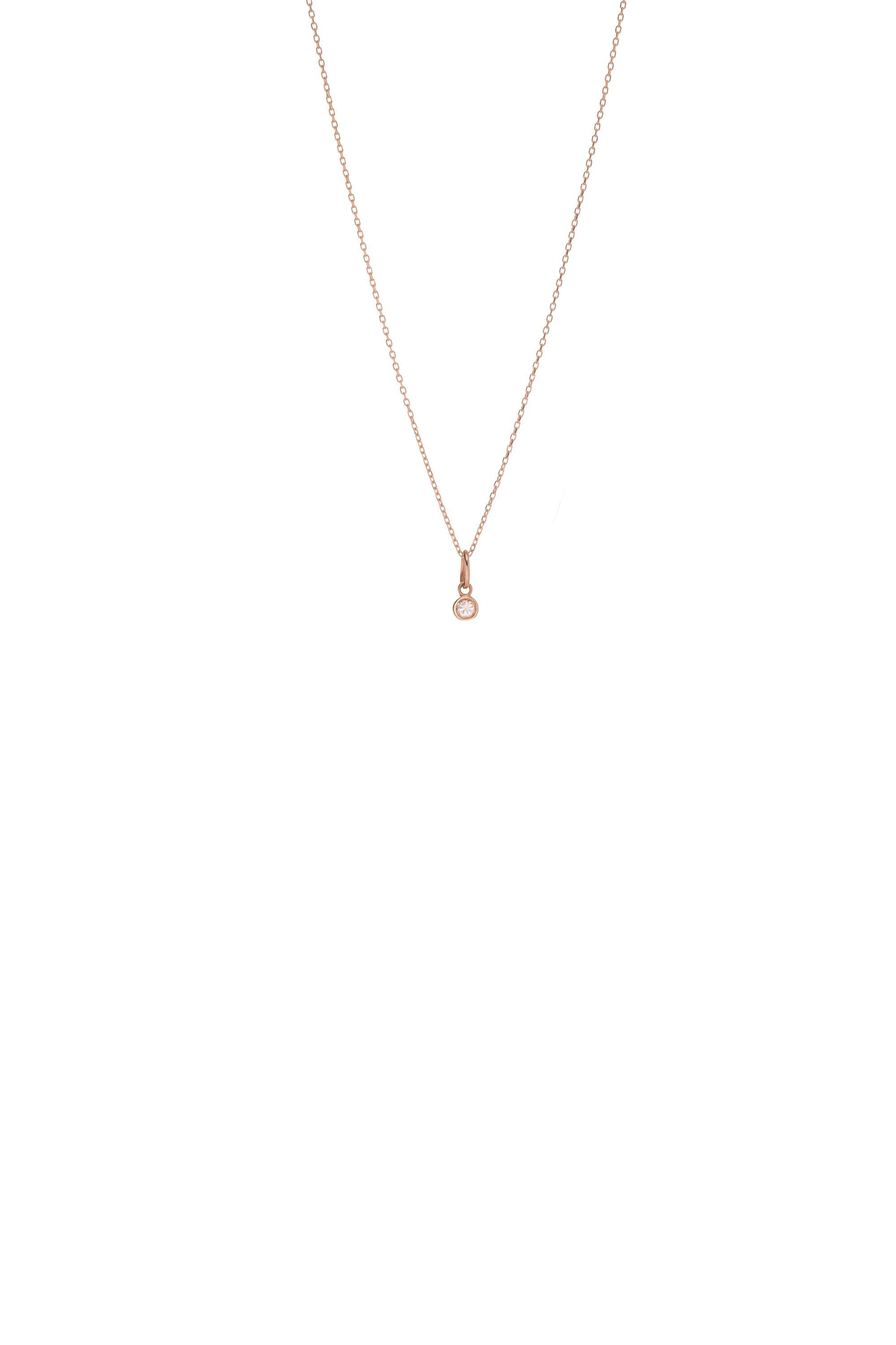 14K Solid Gold Solitaire Bezel Diamond Necklace