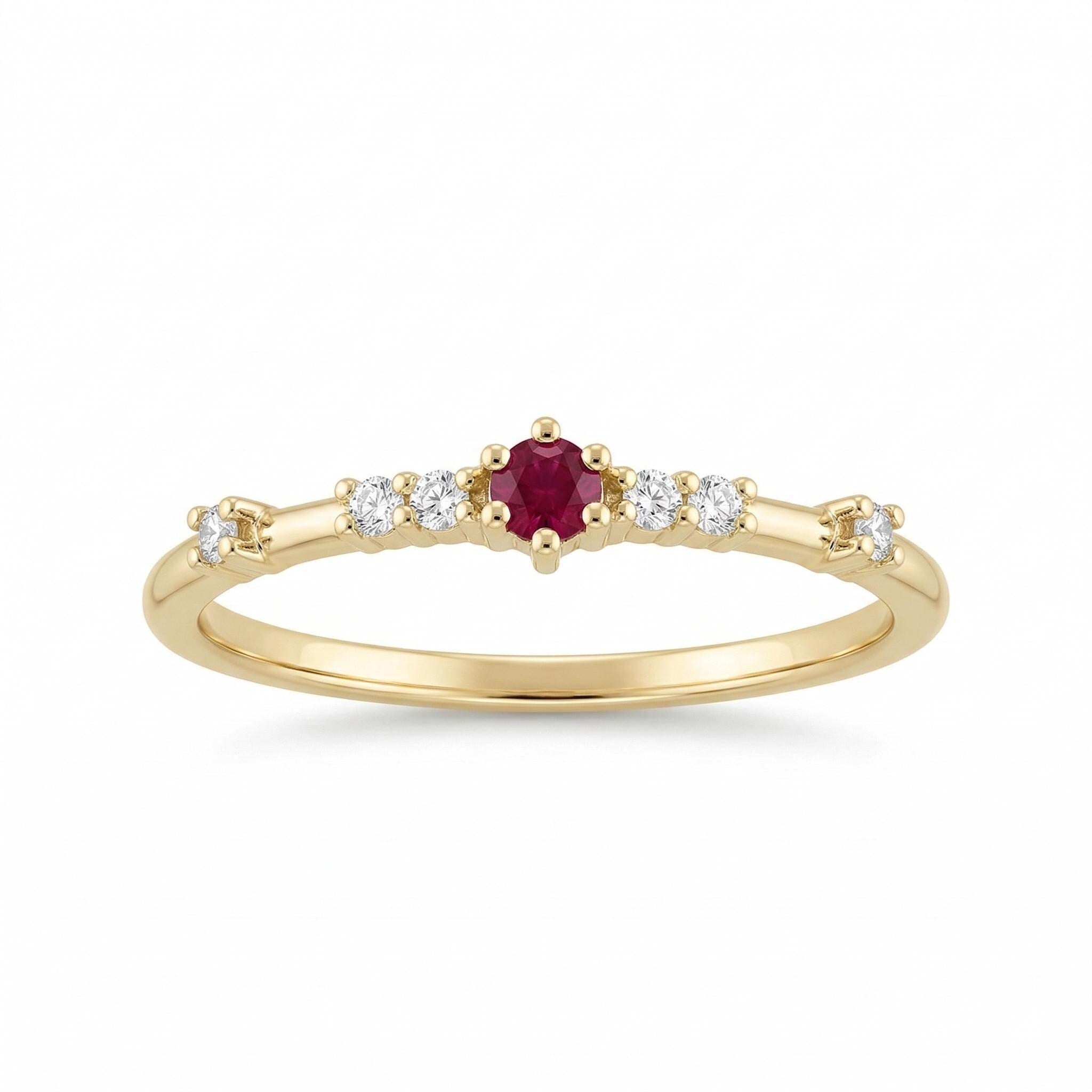 14K Gold Ruby Diamond Ring Minimal Ruby Engagement Ring