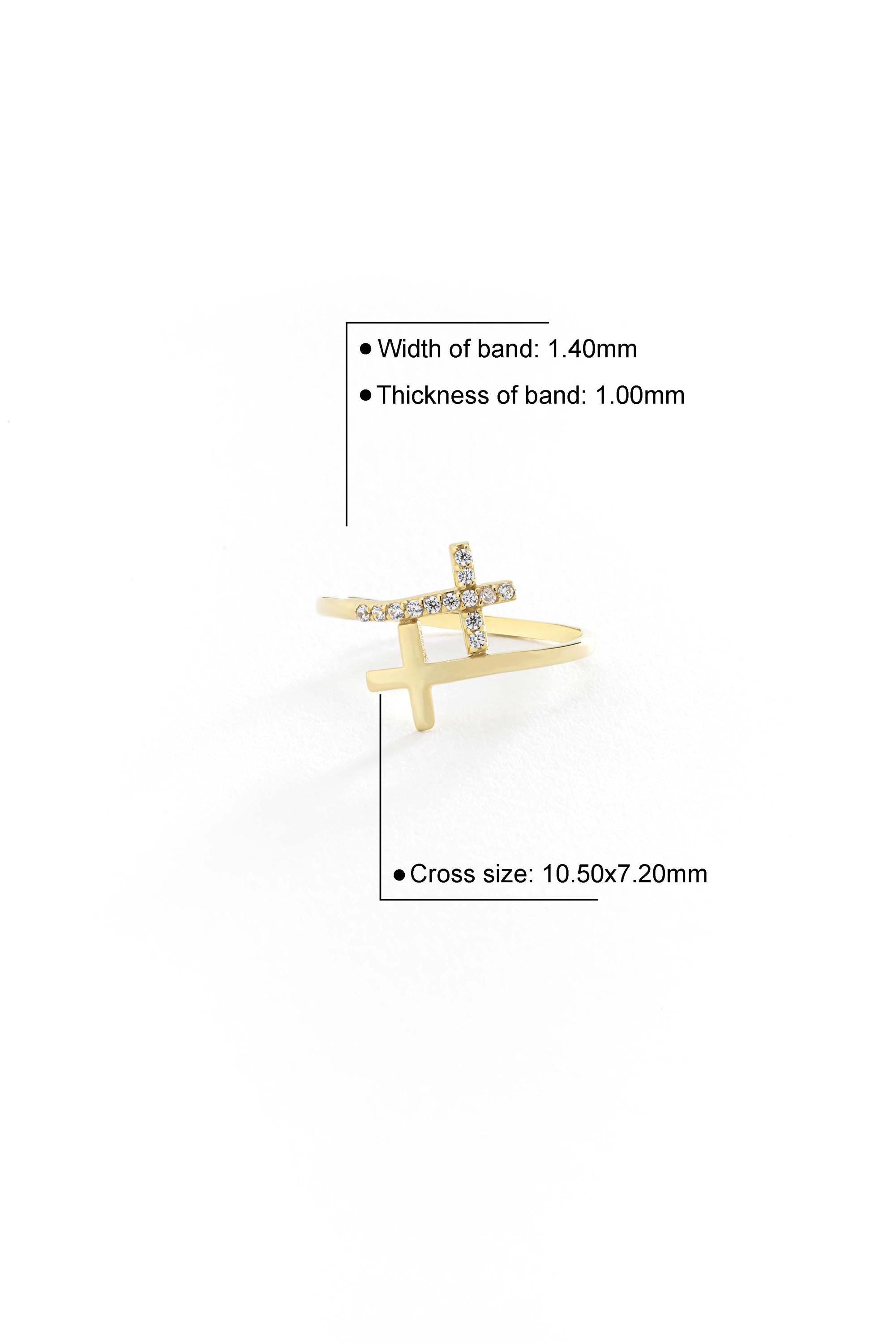 14K Gold Double Cross Bypass Ring