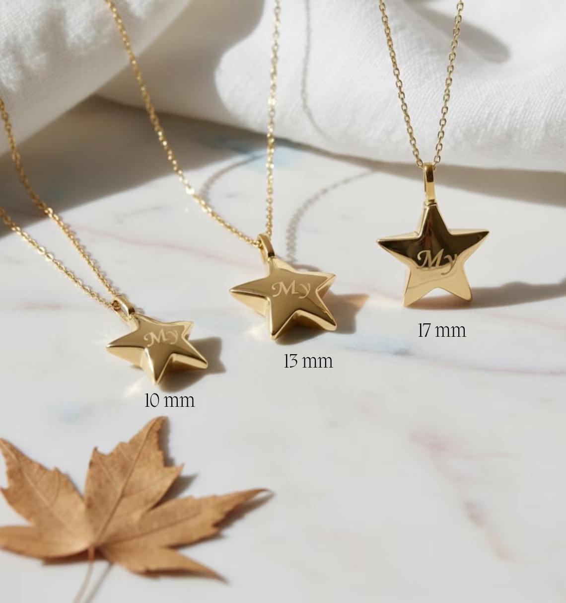14K Solid Gold Star Urn Necklace