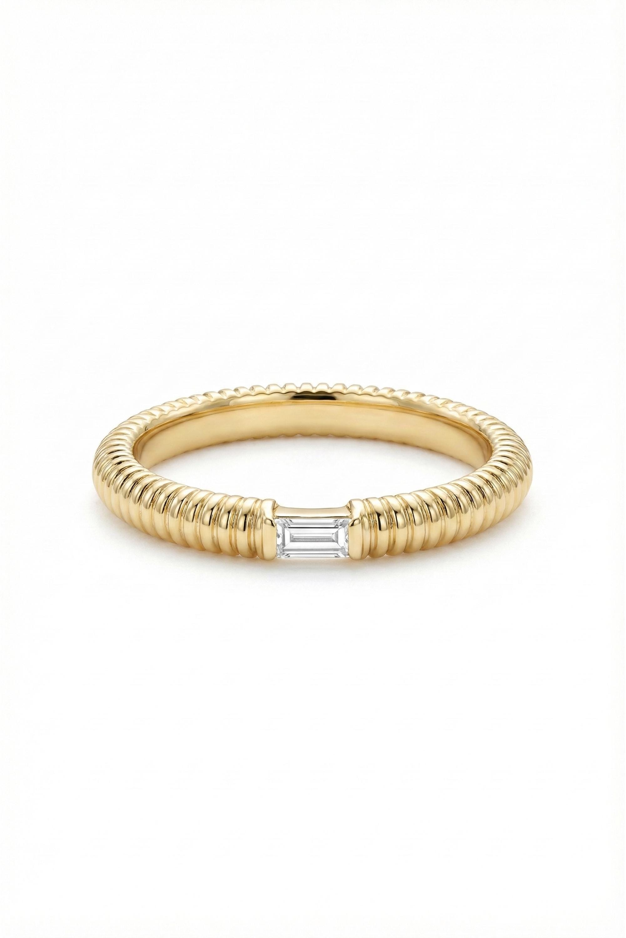 14K Gold East West Baguette Milgrain Band Ring