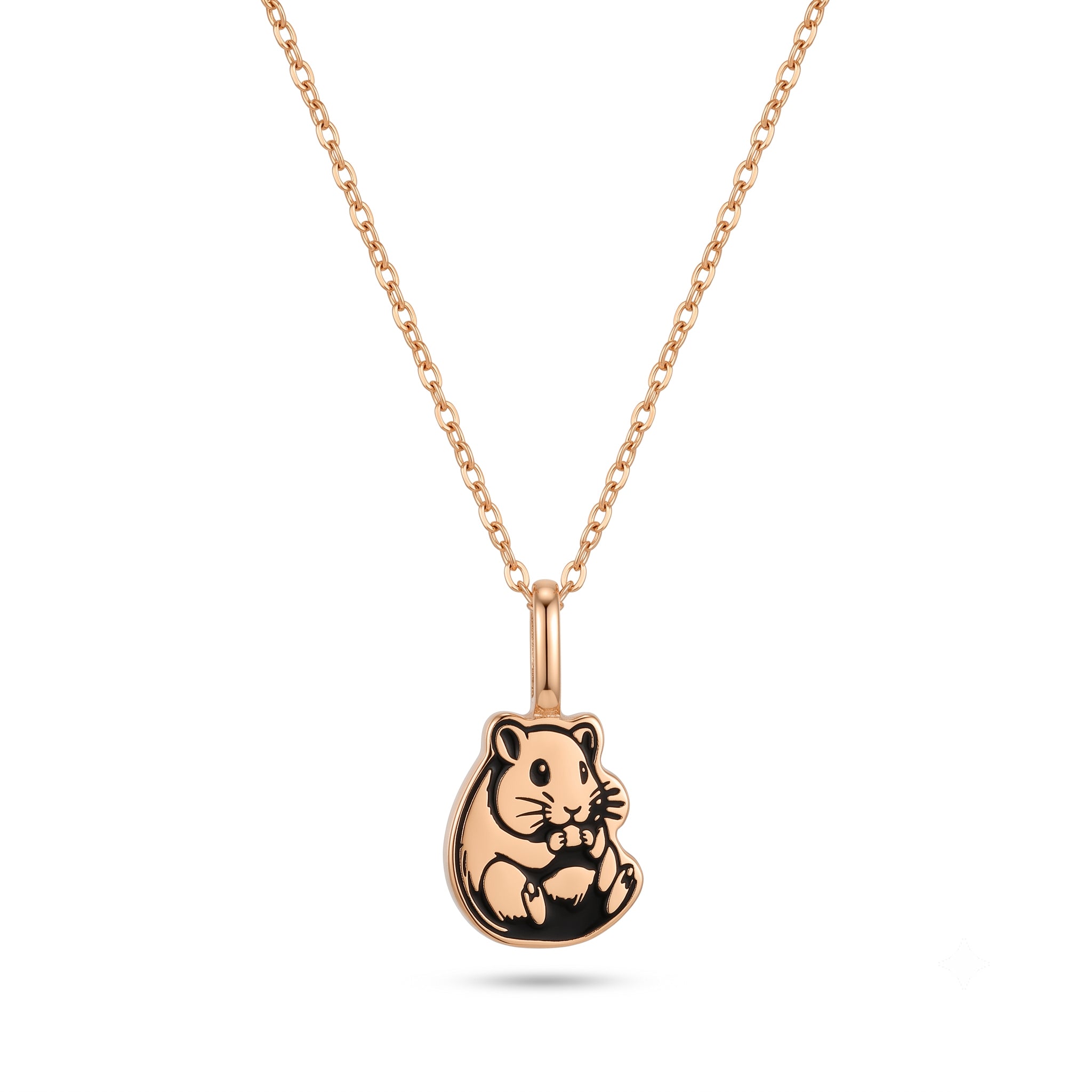 14K Gold Enamel Hamster Pendant Necklace