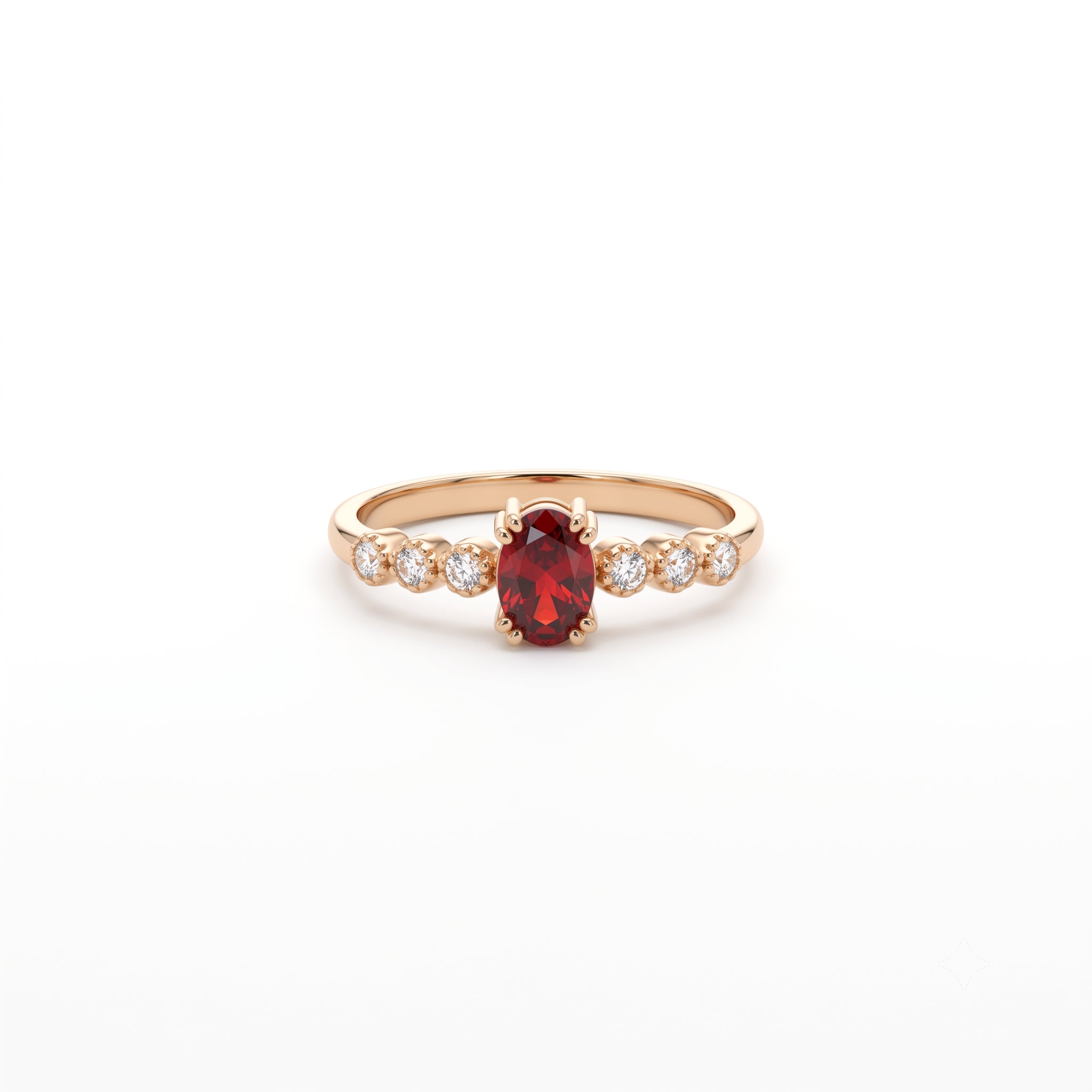 14K Gold Oval Garnet Accent Ring