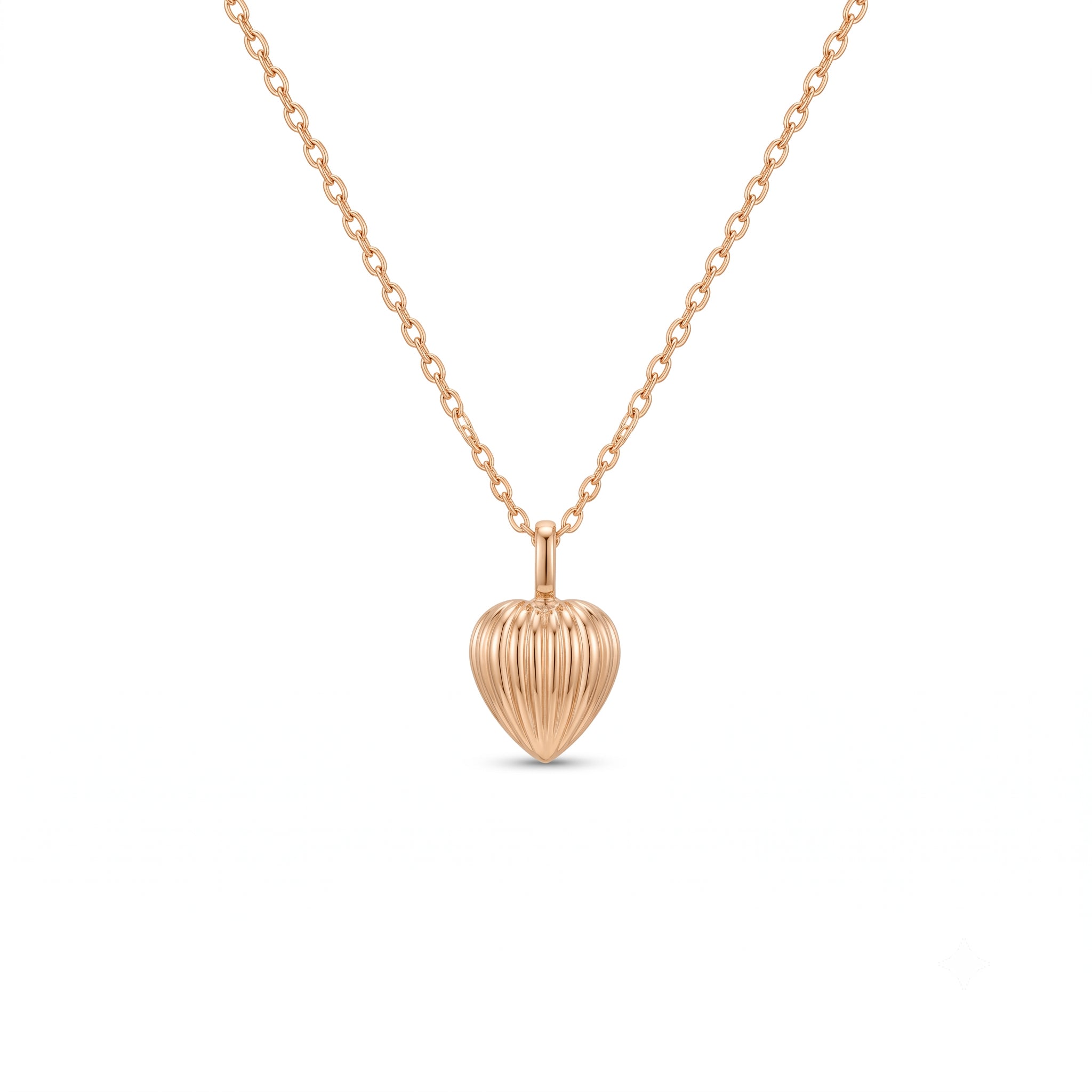 14K Gold Ribbed Textured Heart Pendant Necklace