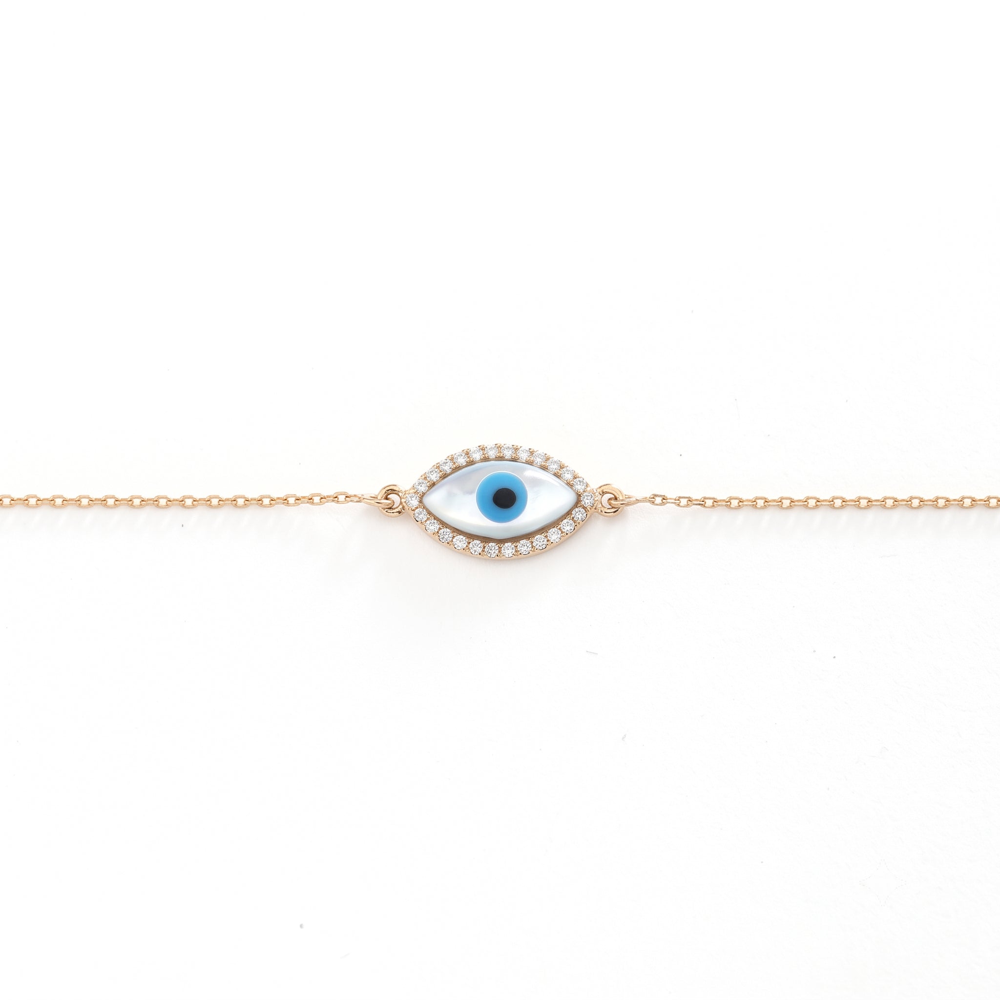 14K Gold Mother of Pearl Evil Eye Bracelet