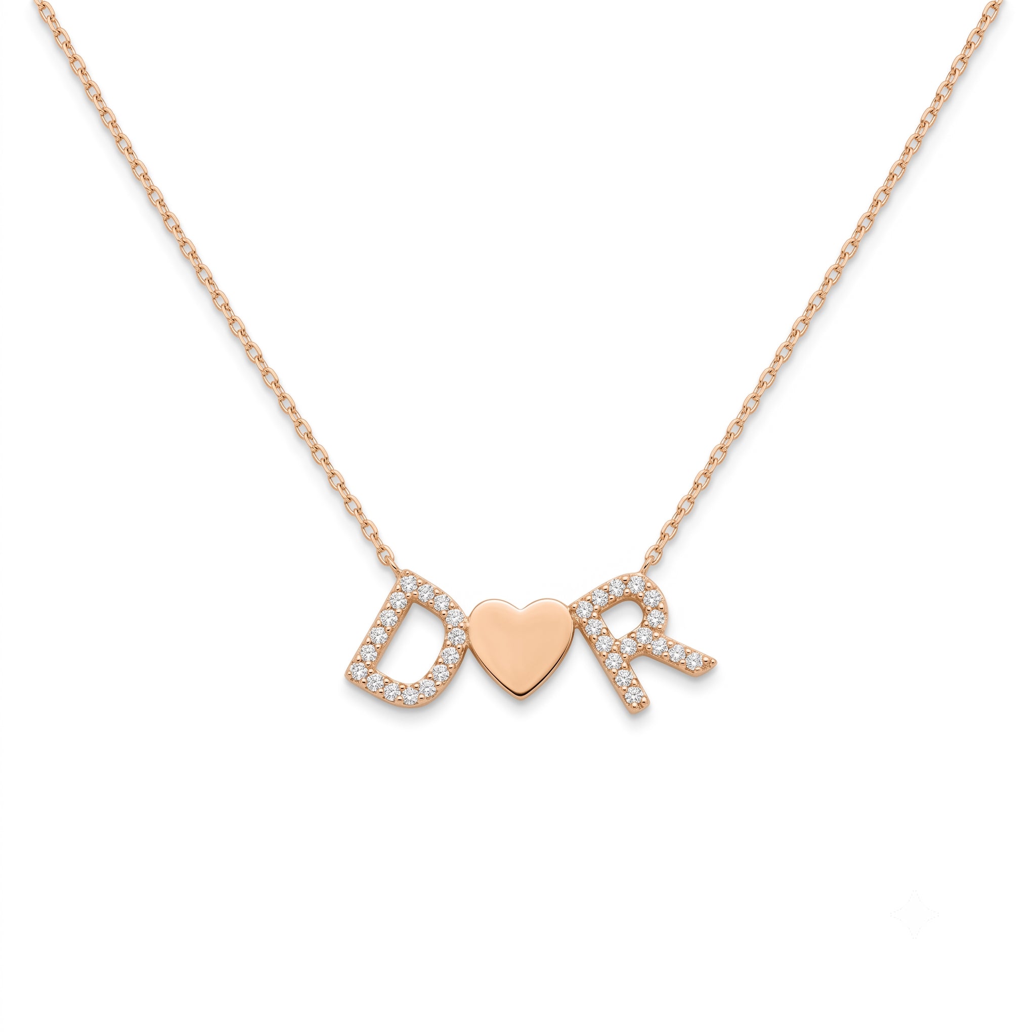 14K Gold Diamond Letters With Heart Necklace