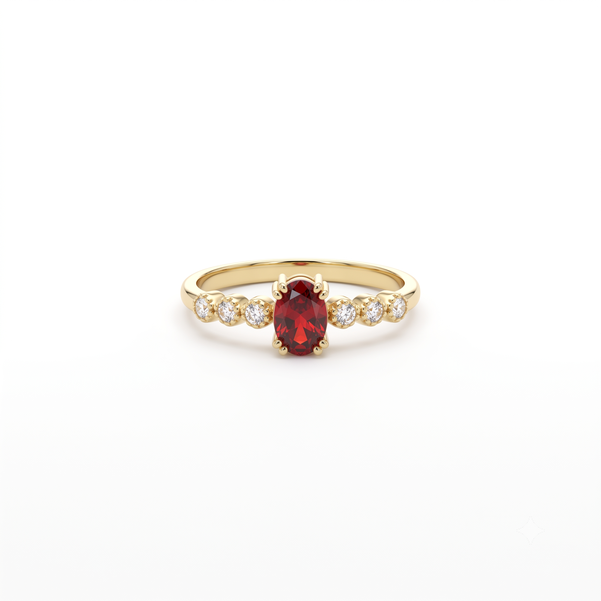 14K Gold Oval Garnet Accent Ring