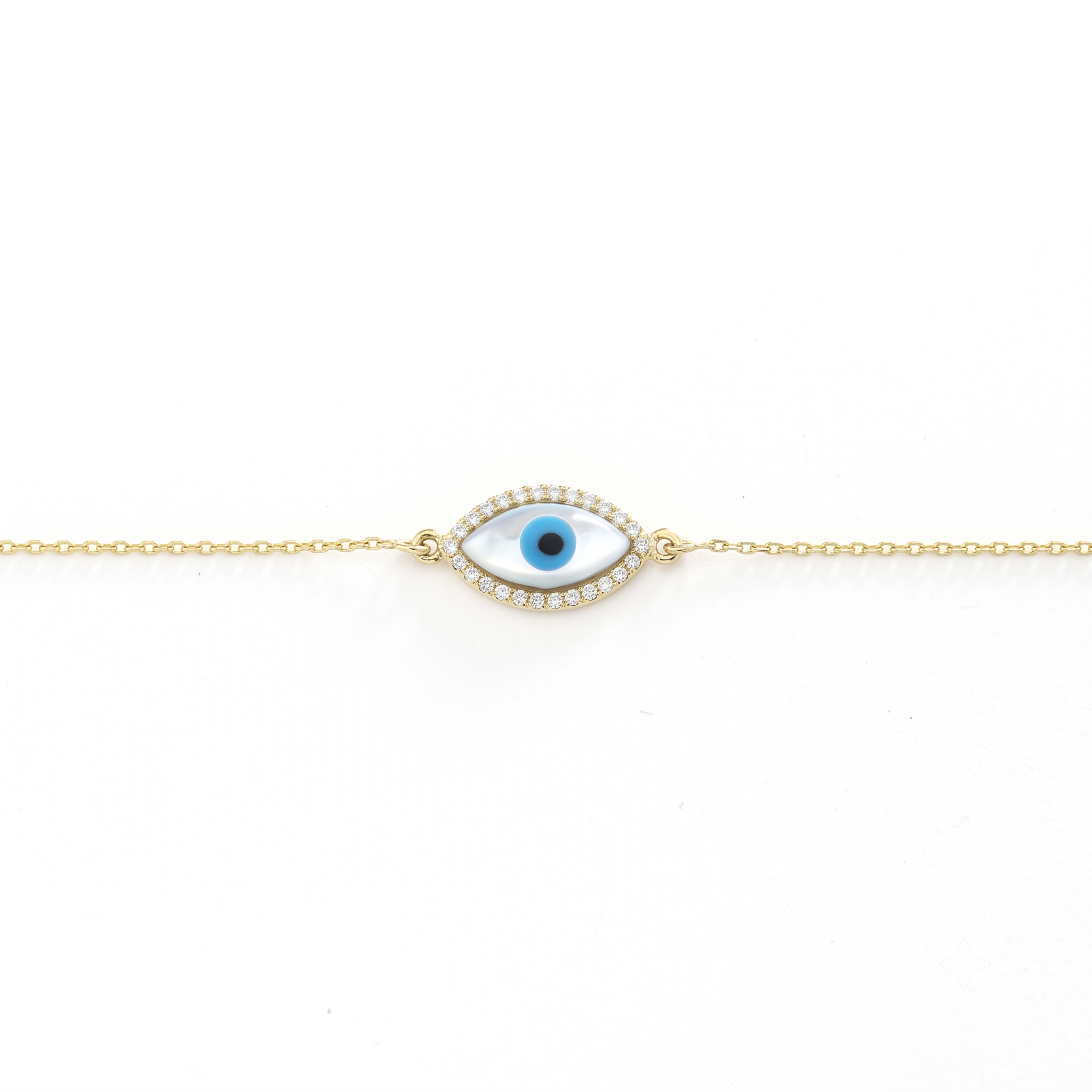 14K Gold Mother of Pearl Evil Eye Bracelet