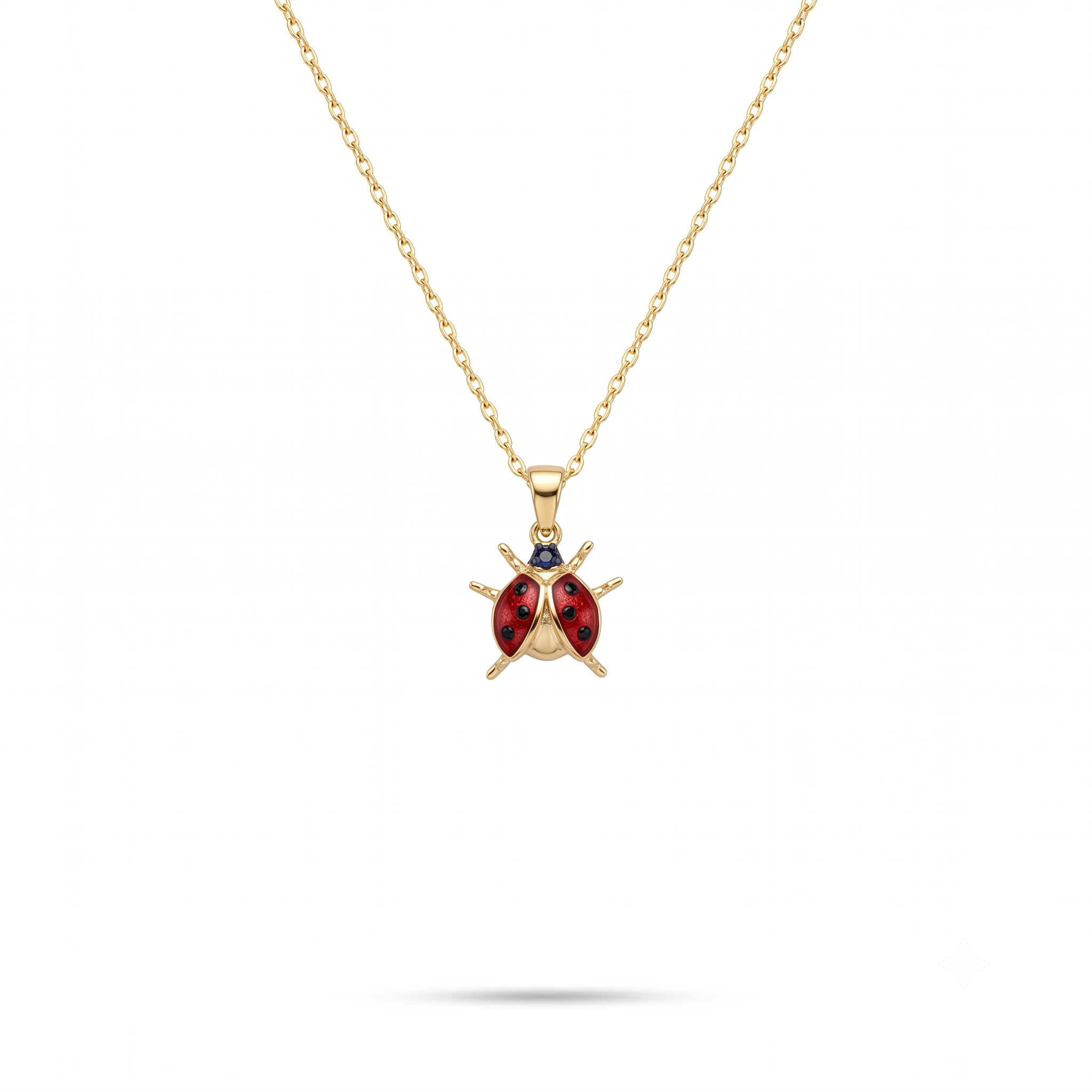 14K Gold Enamel Ladybug Pendant Necklace
