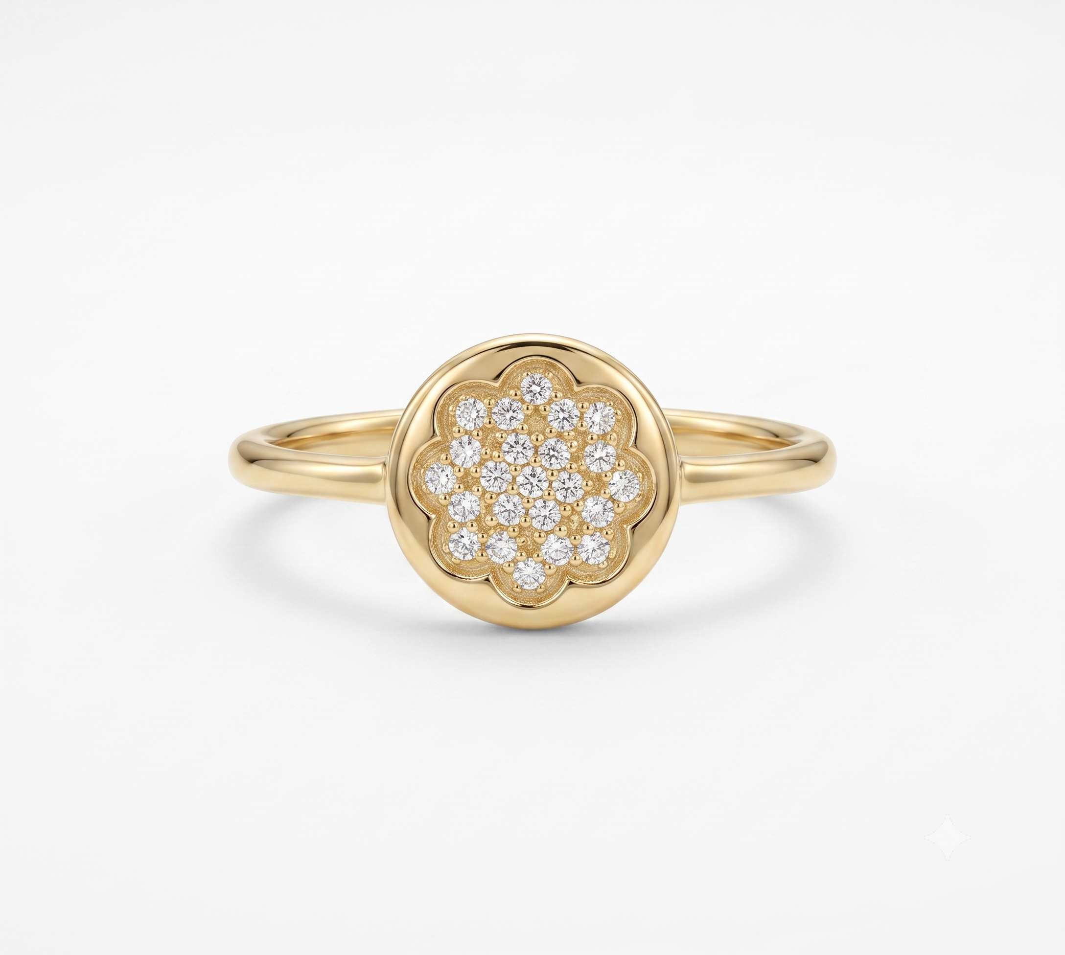 14K Gold Round Statement Ring