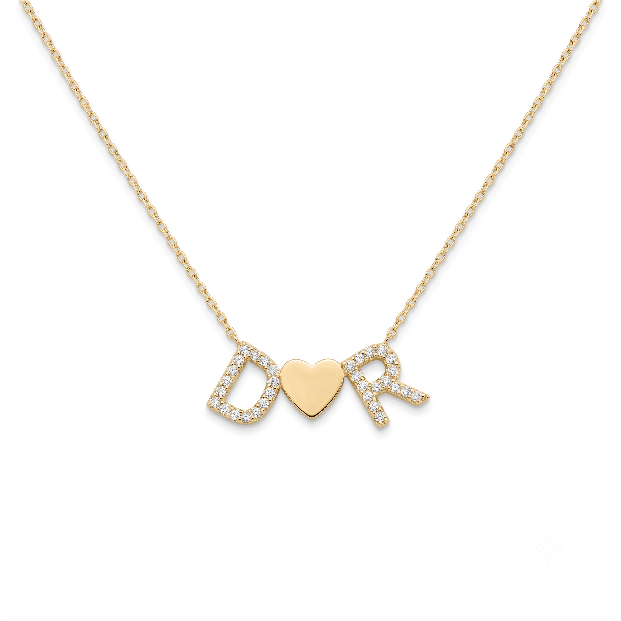 14K Gold Diamond Letters With Heart Necklace