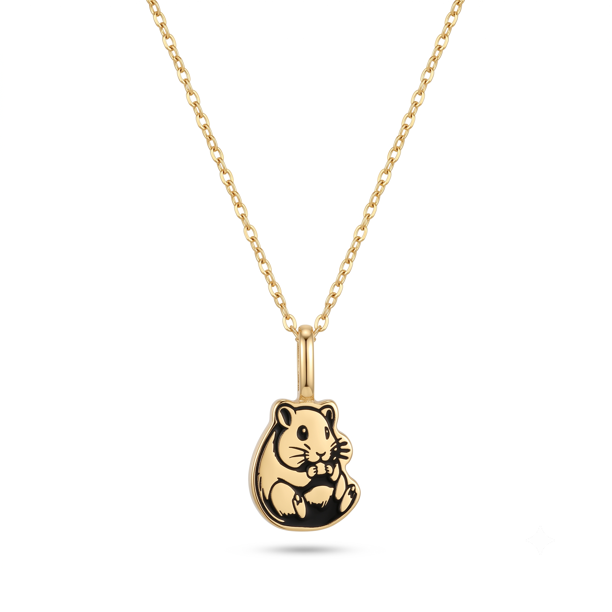 14K Gold Enamel Hamster Pendant Necklace